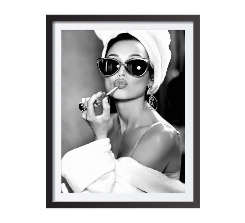 Audrey Hepburn Lipstick Print, Black and White, Vintage Photo, Audrey