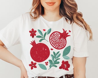 Pomegranate T-Shirt, Fruit Shirt, Gardening Gift, Food SHirt, Winter Fruit Shirt, Fruit Print Shirt, Vegan Shirt, Pomegranate Water Gift Tee