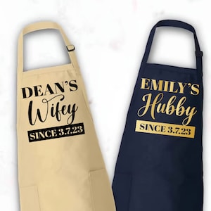 Hubby and Wifey Aprons, Wedding Gift Apron Set, Personalized Couple Apron Set, Matching Couple Apron,Personalized Newlywed Apron,Couple Gift