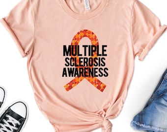 Multiple Sclerosis Awareness T-Shirt, Orange Ribbon, MS Warrior Shirt