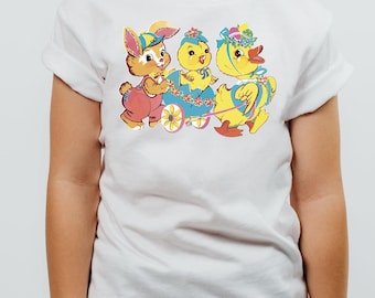 Retro Easter Kids Shirt, Vintage Bunny Chick Tee