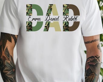 Custom Camo Dad Shirt, Personalized Kids Names Father's Day Gift
