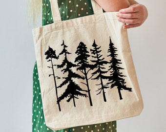 Pine Tree Canvas Tote Bag, Nature Lover Gift