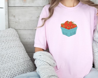 Comfort Colors Strawberry Graphic Tee, Cottagecore Fruit Shirt