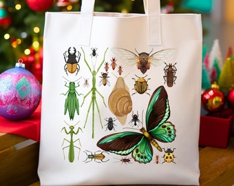 Goblincore Insect Tote Bag, Bug Bag, Entomology Gift, Nature Lover Botanical Tote Bag, Entomologist Bag, Insect Lover Bag, Canvas Tote Bag