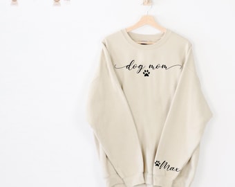 Custom Dog Mom Sweatshirt, Personalized Dog Name Sleeve