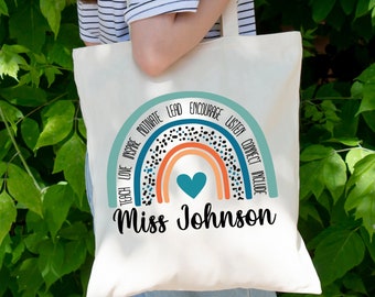 Personalised Teacher Bag, Custom Teacher Tote Bag, Any Name, Rainbow Tote Bag, Teacher Gift, School Leaving Gift for Teacher, Graduation