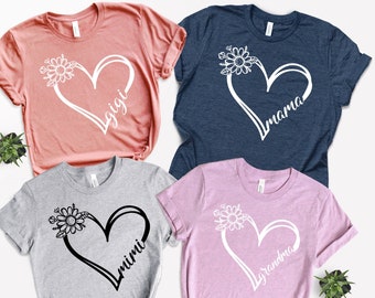 Custom Heart Text T-Shirt, Personalized Grandma Tee