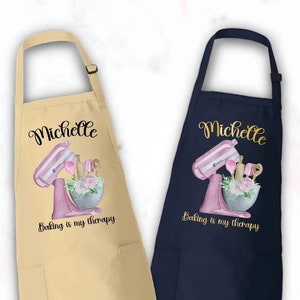 Personalized Apron For Women, Custom Name Cooking Apron, Custom Cooking Gift for Mom Granny, Mother's Day Gift Gift, Baking is My Therapy