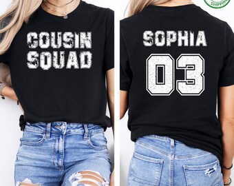 Cousin Squad Custom Name Number Sports Tee, Cousin Crew T-Shirt