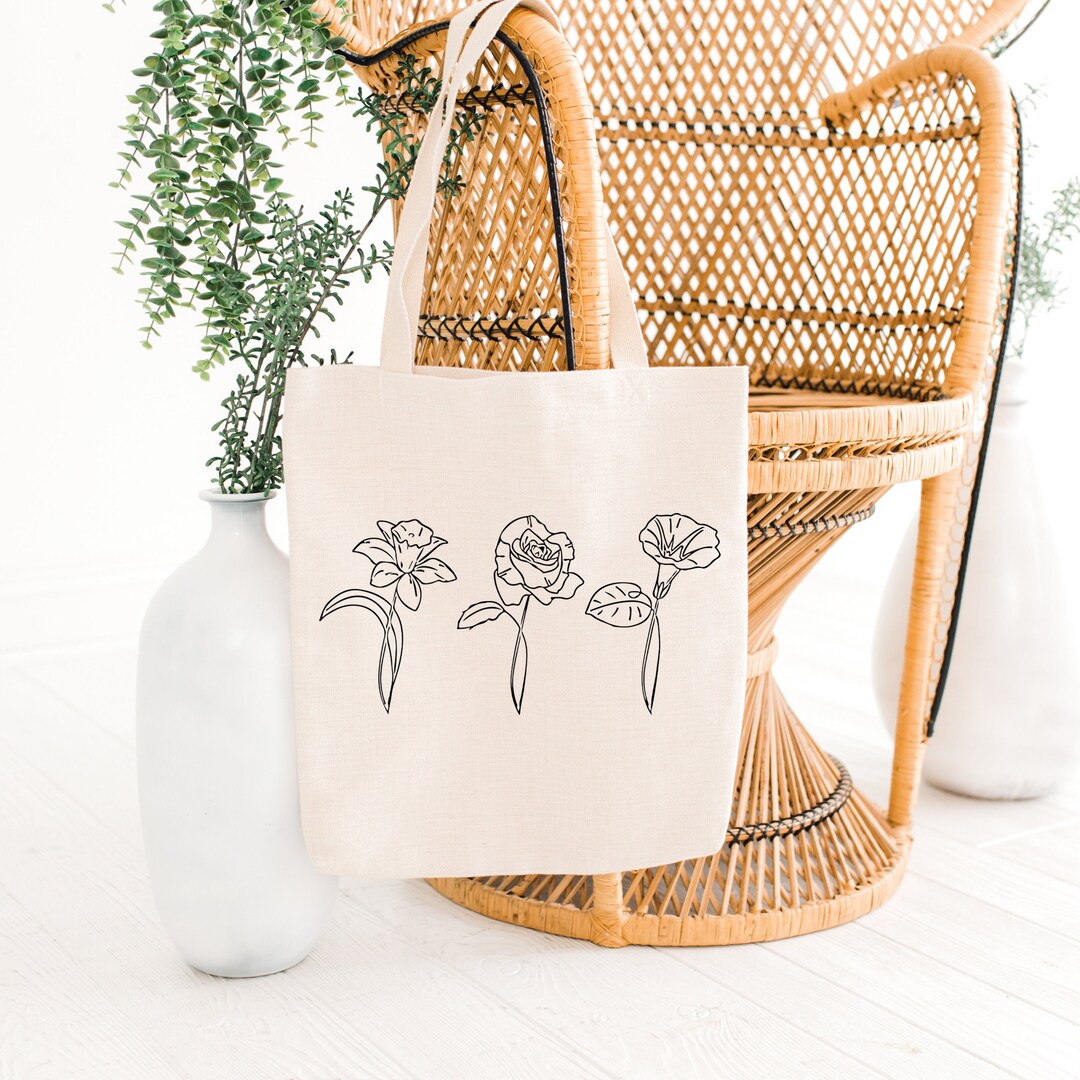 Personalized Birth Month Flower Tote Bag Gift, Custom Floral Bag, Custom Tote Shopper Aesthetic ...