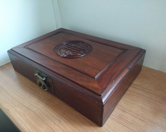 Rose Wood Jewellery Box, Asian Style Box for Rings and Earrings.