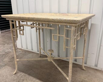 Hollywood Regency Unique Art Chinoserie Style Accent Table with Greek Key Design