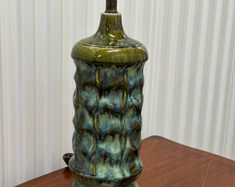 Vintage Mid Century Large Glazed Ceramic Table Lamp with Original Shade