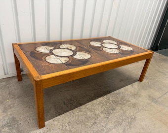 Mid Century Danish Teak and Tile Top Coffee Table