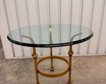 Hollywood Regency French Hand Forged Guilded Metal Round Side Table / Coffee Table / Accent Table