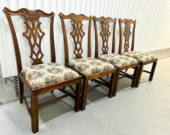 Vintage American Chippendale Set of Four Walnut Dining Chairs