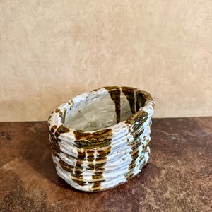 Vintage Artist Signed Studio Pottery Planter - Handbuilt Ceramic Coil Pot with Drip Glaze - Wabi-Sabi Organic Art Pottery - Rustic Decor