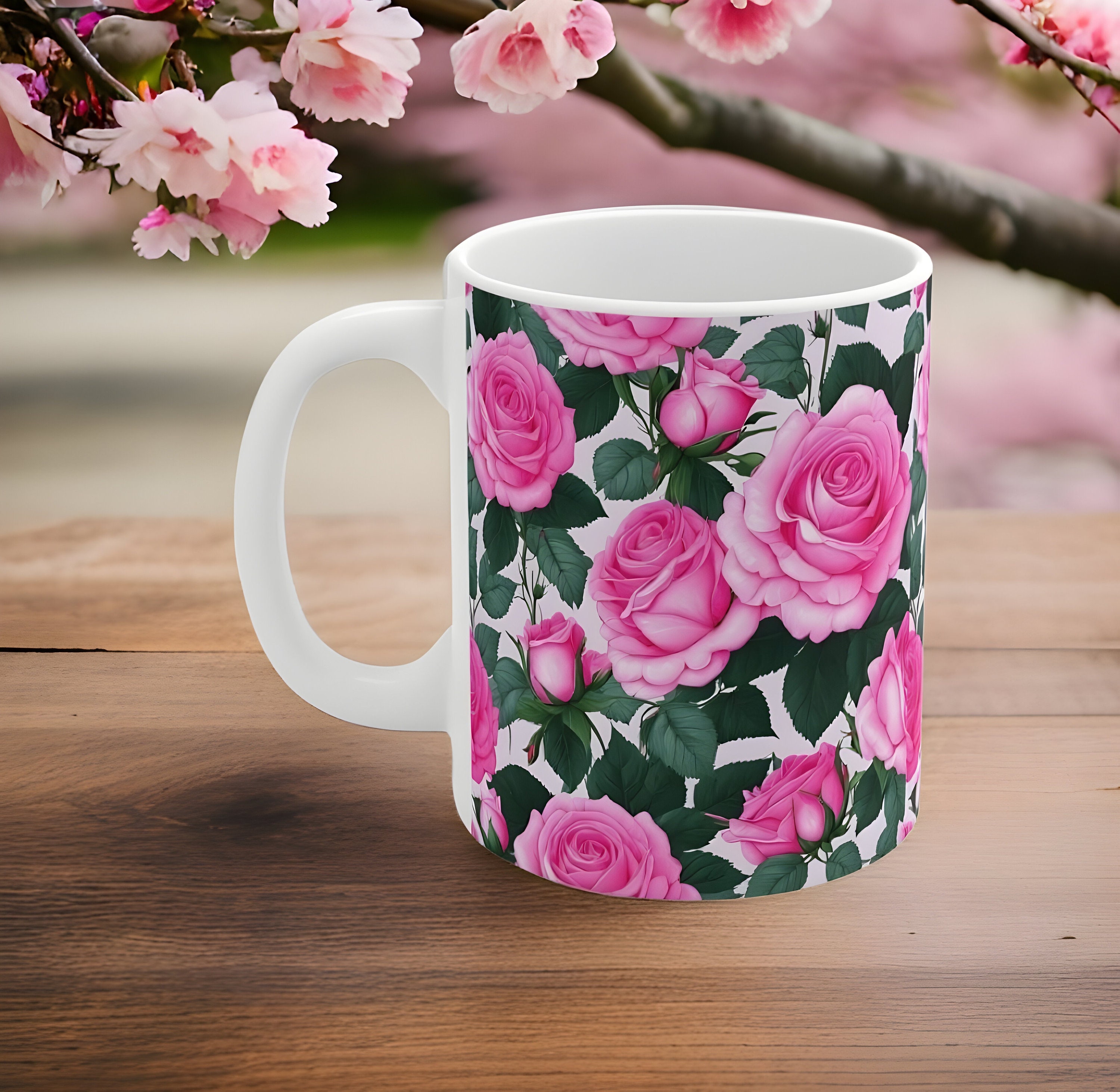 Pink Floral Mug - Unique Pink Floral Pattern: Inspirational Coffee and ...