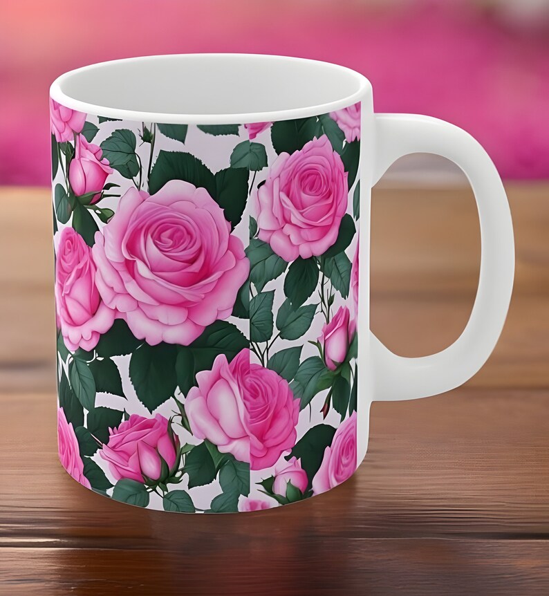 Pink Floral Mug - Unique Pink Floral Pattern: Inspirational Coffee and ...
