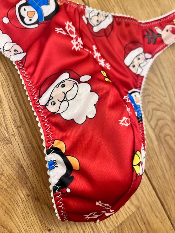 Men's Underwear Red Christmas Thong With Santa Pattern, Handmade From Stretch Jersey With Front Pouch, Sizes 28" - 40" - Etsy Men's Underwear Red Christmas Thong With Santa Pattern, Handmade From Stretch Jersey With Front Pouch, Sizes 28" - 40" - Etsy