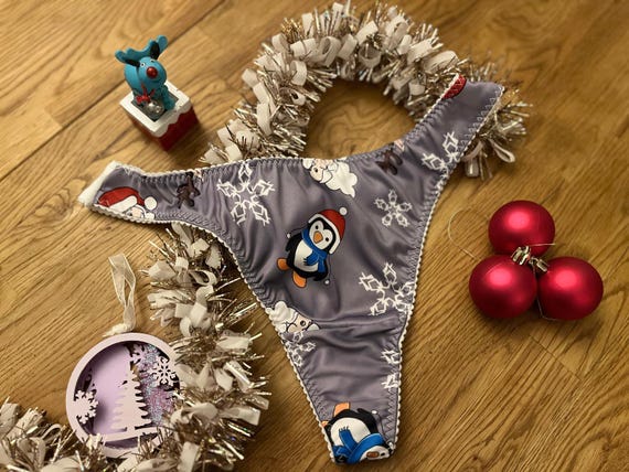 Men's Underwear Red Christmas Thong With Santa Pattern, Handmade From  Stretch Jersey With Front Pouch, Sizes 28