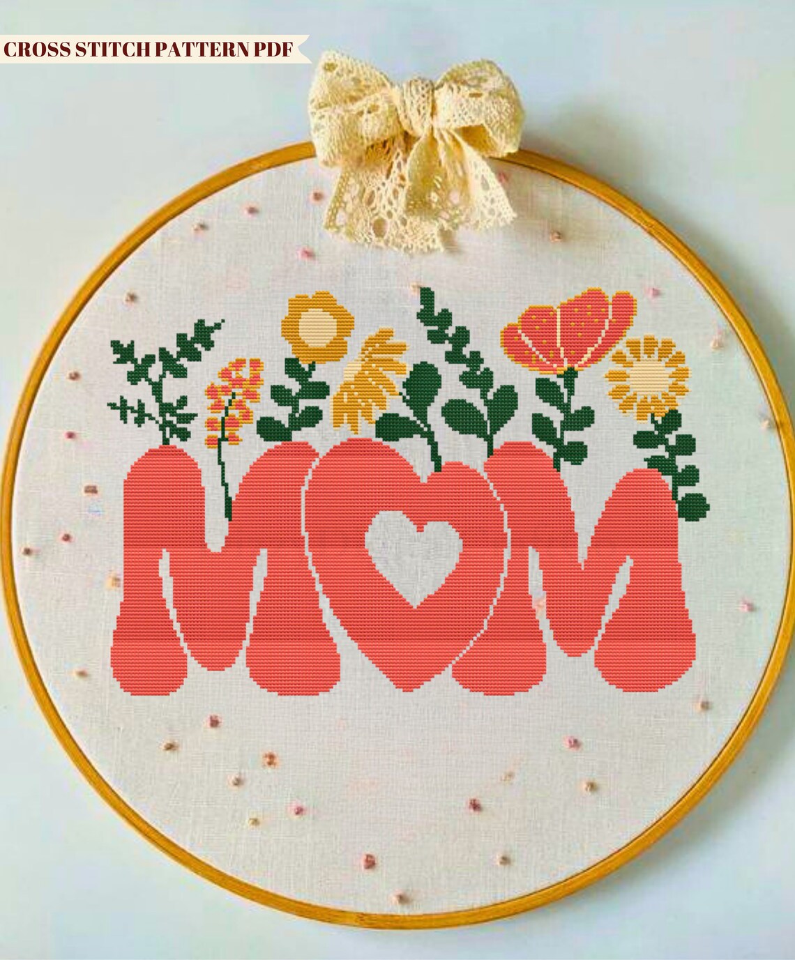Mom Cross Stitch Pattern, Mother’s Day Gift Counted Cross Stitch