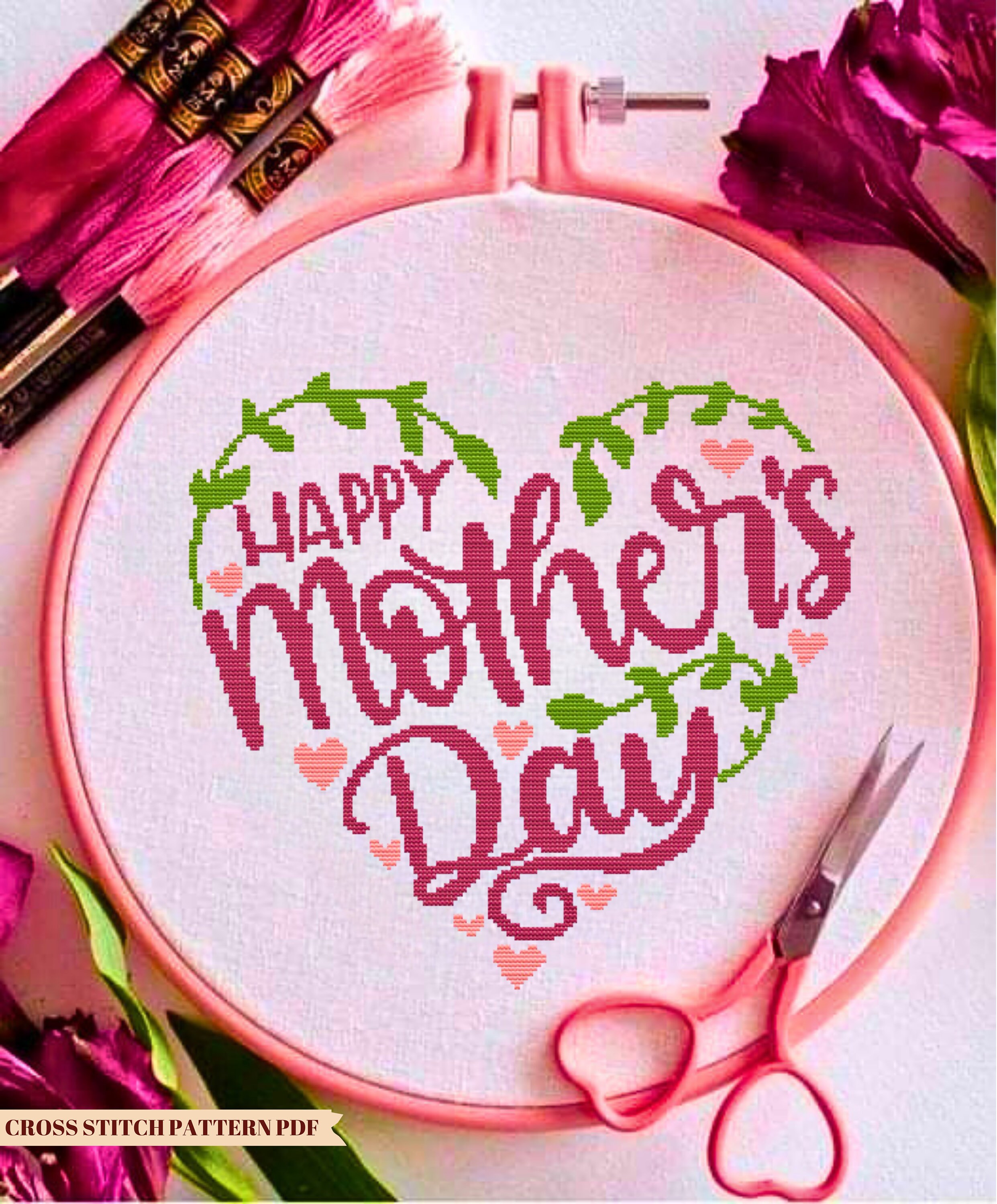 Happy Mother's Day Cross Stitch Pattern Pdf, Mother's Day Gift for Mom ...