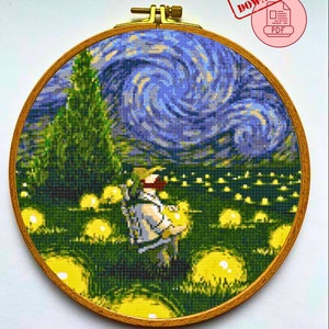 Vincent Van Gogh cross stitch pattern PDF, Starry night samplers stitch, Pdf cross stitch chart, Famous paintings stitch, Van Gogh Xstitch