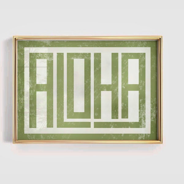 Retro Aloha Green Print, Aloha Bold Typography Art Print, Tropical Beach House Poster, Coastal Digital Art, Vintage Hawaiian Wall Art