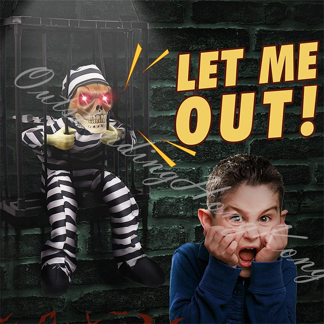 Halloween Decor Prop With Motion Sensor Scary Skull Cage Etsy