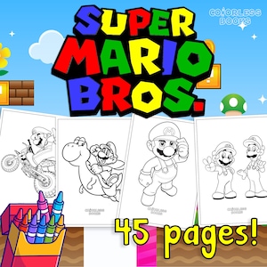 45 Supermario Coloring Pages. 45 Super Mario printable coloring book For Kids. DIGITAL DOWNLOAD.