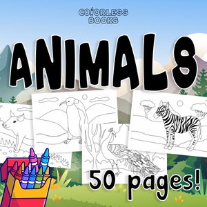 50 Forest Animals Coloring Pages, Animals Coloring Pages, Forest Animals Game Activity, Woodland Party, Bear Fox, PDF DIGITAL