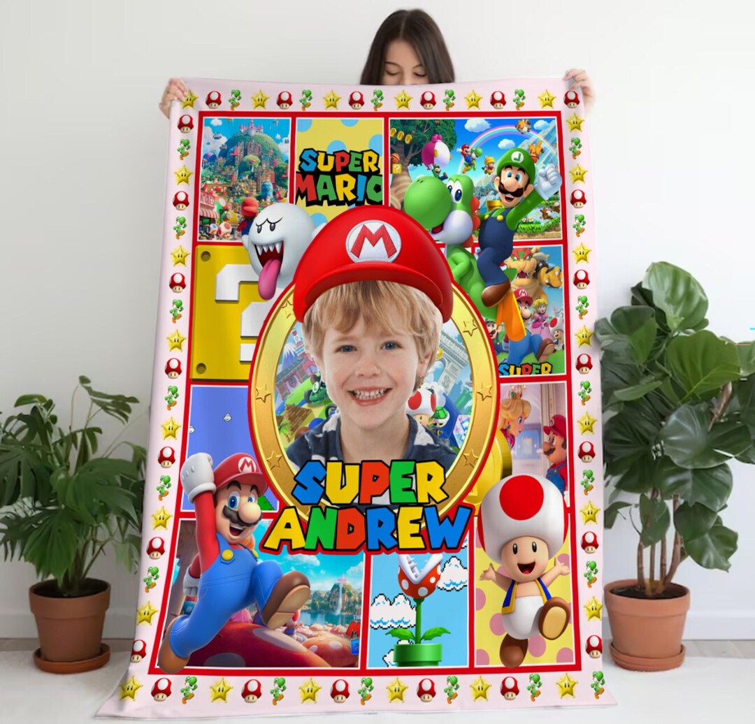 Personalized Super Mario Blanket, Super Mario Bros Blanket, Mario Bros