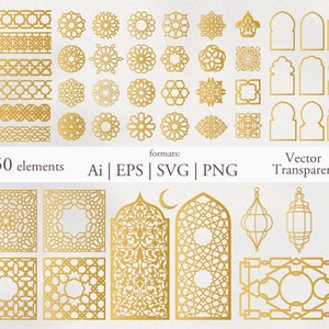 50 Arabic Oriental Vector Elements. Arabian Ornament. Separate. Digital Clipart. Ai, EPS, SVG, PNG. Traditional Pattern. Instant Download