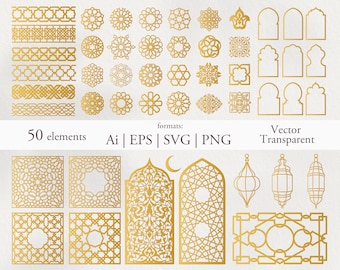 50 Arabic Oriental Vector Elements. Arabian Ornament. Separate. Digital Clipart. Ai, EPS, SVG, PNG. Traditional Pattern. Instant Download