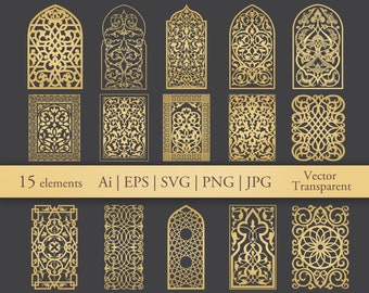 Arabic arches silhouette bundle. Arabian ornament. Digital clipart. Ai, EPS, SVG, PNG transparent. Doors & windows decor. Instant Download