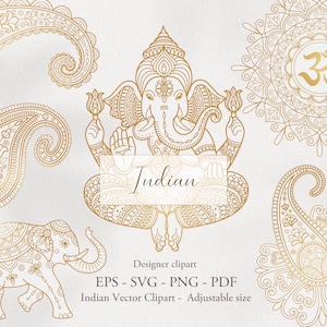 Indian vector clipart bundle. Ganesha Paisley, mandala, India elephant. Krishna Golden Hindi ornament. Indian SVG pattern. Сommercial use