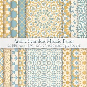 Carta digitale mosaico arabo senza soluzione di continuità. Piastrelle marocchine. Pacchetto di ornamenti arabi. File vettoriali JPG, EPS. Set di motivi orientali. Motivo arabesco