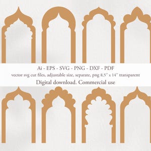 Lot numérique d'arches arabes orientales. Arche vectorielle marocaine. Fichiers de coupe arabe SVG. PNG transparent. Modèles de portes indiennes. Téléchargement instantané