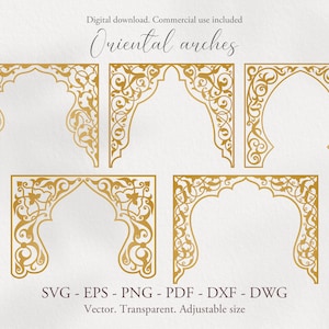 Bundle SVG arche de style oriental. Fichiers vectoriels découpés. Clipart arc arabe. Transparent PNG. Décorations de portes et fenêtres. Téléchargement numérique