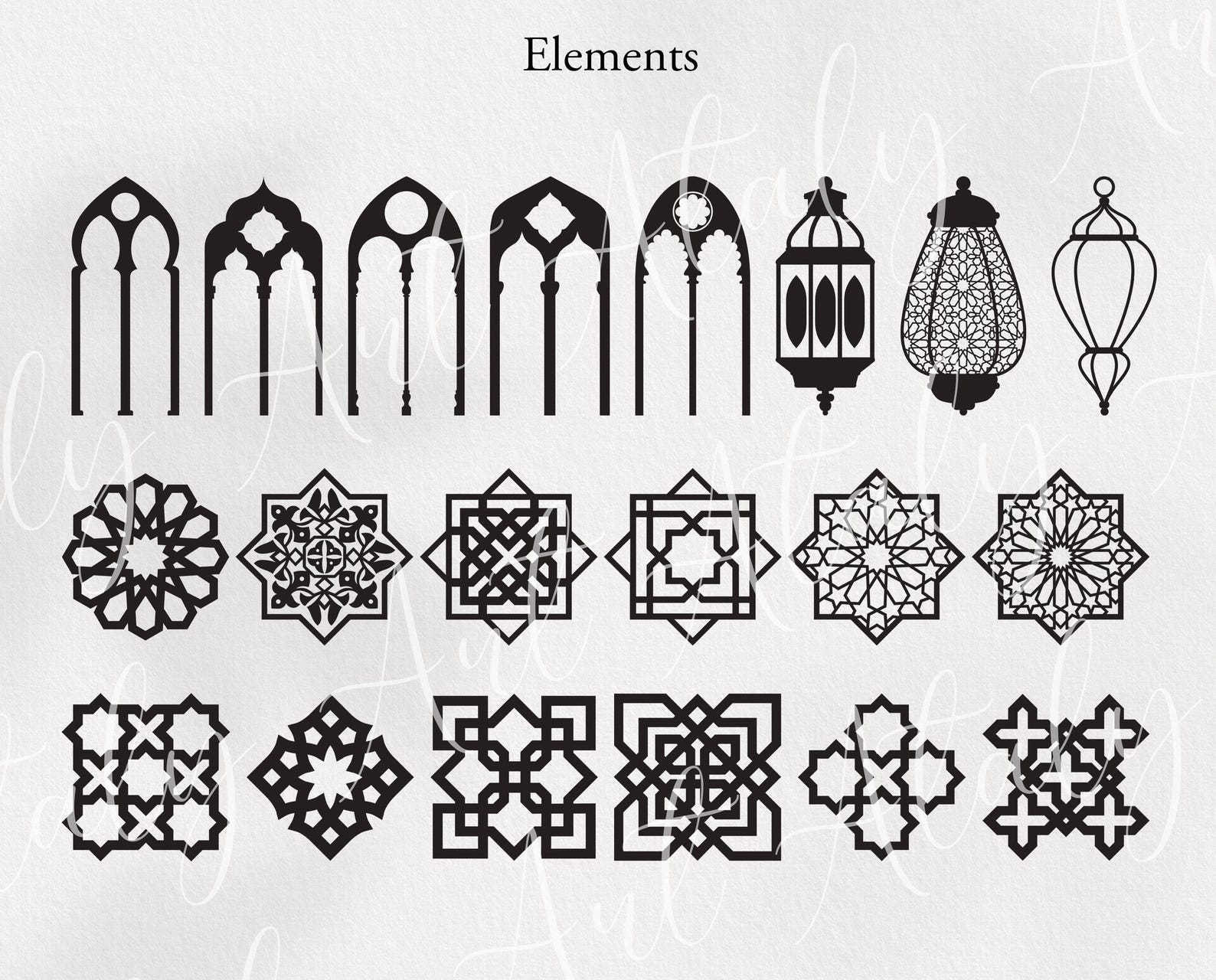 Arabic Ornament Vector Bundle 200 Elements Cut Files SVG PNG DXF ...