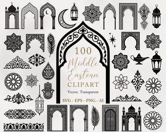 Arabian digital clipart bundle. Middle eastern pattern. SVG vector PNG transparent. Turkish, Islamic, Moroccan Templates. Muslim ornament
