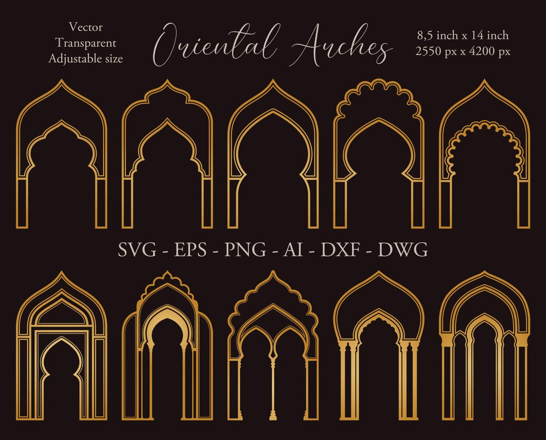 Oriental Arabic Digital Arches. Indian, Moroccan Borders Bundle ...