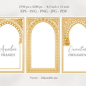 Modèles de cadres arabes. Cadre pour invitation, carte. Ornement d'arc arabe et marocain. Vecteur SVG, bordure arabe. Motif asiatique. Imprimable