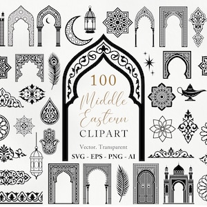 Paquete de imágenes prediseñadas digitales árabes. Patrón de Oriente Medio. SVG, vector y PNG transparente. Plantillas turcas, islámicas y marroquíes. Ornamento musulmán.