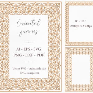 Cornici digitali arabe orientali. Pacchetto di bordi. Vettore SVG PNG trasparente. Modelli per invito Cornice marocchina turca. Stampabile