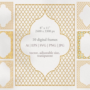 Arabic frames. Vector moroccan borders bundle. Digital clipart Svg, Png. Arabian pattern. Turkish moroccan islamic framework. Printable