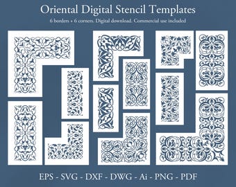Oriental Seamless pattern Digital stencil templates. Vector SVG DXF files. Stencil border, corner Arabesque