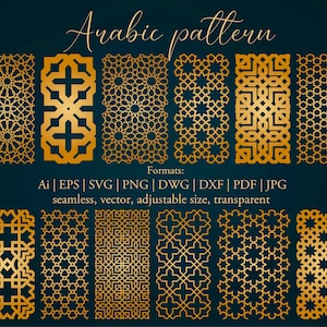 Arabic seamless digital ornament. Arabian golden pattern bundle. png transparent, svg vector. Islamic Pattern background. Interlacement